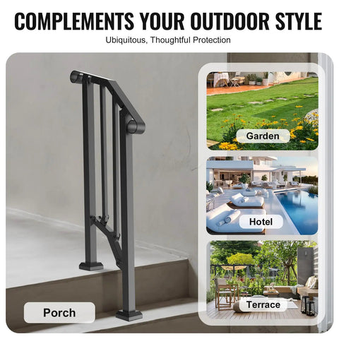 Heavy Carbon Steel Handrails For Outdoor Steps One Step Stair Rail Kit with ergonomic grip on porch for added stability.