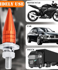 Spike License Plate Screws Kit Four Pieces Dope Anti Theft Bolts For Cars Trucks And Motorcycles Durable Stainless Steel And Aluminum Alloy Orange Finish For Secure Mounting And Sick Bold Look