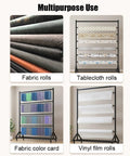 Adjustable Heavy Duty Steel Scarf Rack For Closets Featuring Triple Rod Design Hangs Heavy Blankets Andquilts Black Powder Coated Metal Organizer Is Built Solid To Save Precious Room Space Daily with assorted fabric rolls.