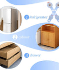 Three Piece Safety Cabinet Locks For Drawers And Doors With ABS And PE Material in use on fridge, cabinet, and drawer