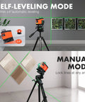 4x360 Degree Laser Level with self leveling and 16 line green beam for floor tiling and ceiling, shown on tripod with magnetic bracket included.