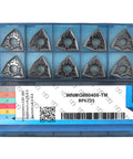Beefy CNC Carbide Turning Insert WNMG432 WNMG080408TM in pack of 10 for metal cutting, steel, cast iron, exotic alloys. Front view.