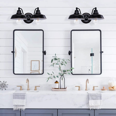 Two Light Farmhouse Wall Sconce In Oil Rubbed Bronze Finish Industrial Wall Mount Vanity Light For Bathroom Hallway Bedroom Doorway And Kitchen Sink Vintage Sconce Style With Classic Vibe above double vanity in modern bathroom