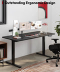 Heavy Duty Dual Motor Electric Standing Desk 71 By 32 with ergonomic design, dual monitors, and matte black finish in office setup.