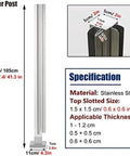 Hella Durable 304 Stainless Steel Corner Post For Glass Railing With Rock Solid Rectangle Base Built Tough For Commercial Deck Balcony Hotel Handrail Support At 37 Point Four Inch Height, 105cm height, 11cm base.