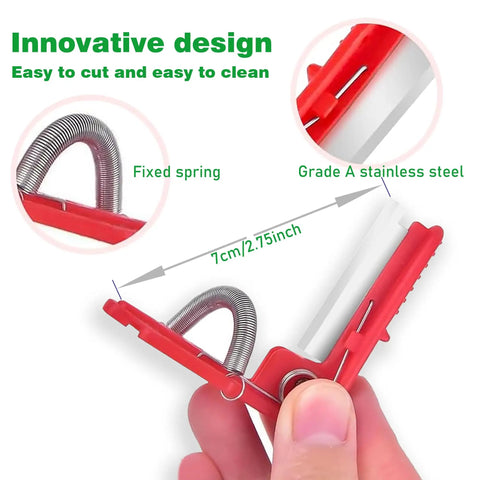 Close-up of All Purpose Gardener Thumb Knife And Pruning Shears With No Fuss Design featuring stainless steel blade and spring.