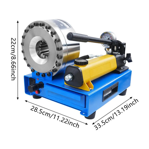 Beast Of A Handheld Hydraulic Hose Crimper With 8 Interchangeable Dies, 0.01mm Rotary Micrometer Precision with dimensions shown