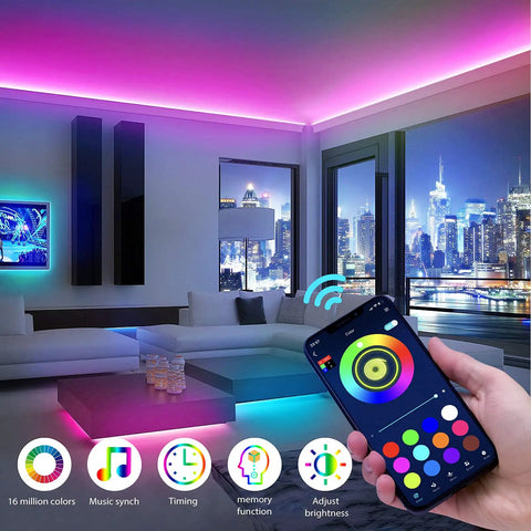 Get These Super Long 65.6 Foot RGB LED Strip Lights That Sync Perfectly With Your Music Using App Control Or Remote for Color Changing Vibes in Living Room