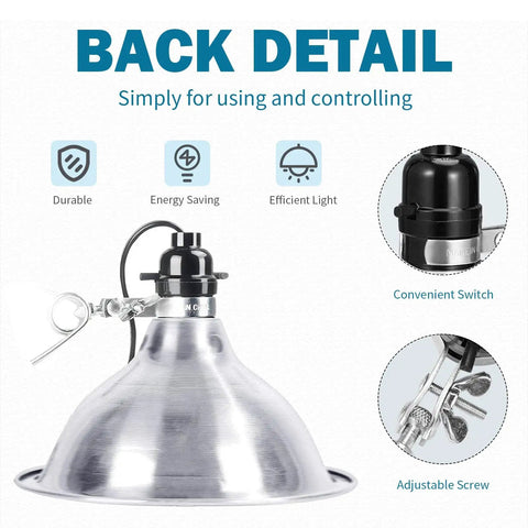Back detail of Heavy Duty Clamp Lamp Light With Detachable 8.5 Inch Aluminum Reflector, 150W E26 Socket, 6 Foot Cord
