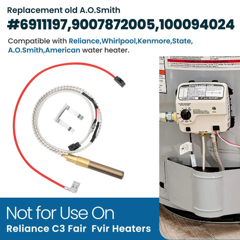 21 Inch Thermopile For Water Heater 100112328 Replacement Sensor Easy Install With 750 Millivolt Thermocouple Compatibility