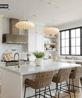 Upgrade Your Space with This Epic 20 Inch White Bubble Saucer Lantern Pendant Light Featuring Imitation Silk Shade and Sturdy Metal Frame for Modern Farmhouse Living Room Bedroom Decor Vibe Check Passed in a bright kitchen.