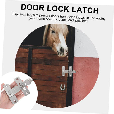 Stainless Steel Sliding Barn Door Lock And Latch Heavy Duty Rotating Hasp With Secure Gate Bolt Built Tough For Cranked Tight Security And A No Fuss Setup To Keep Your Spot Locked Up Smooth mounted on a wooden door.