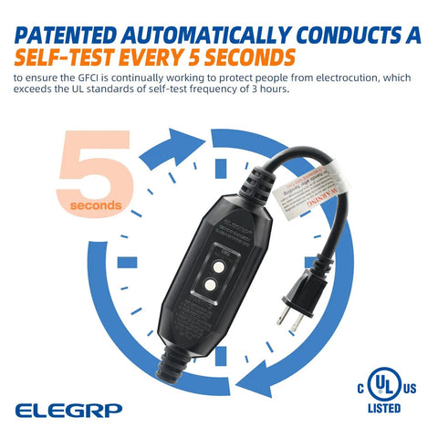 Auto-Monitoring GFCI Replacement Plug Inline Assembly With Manual Reset 15 Amp Non-Grounded 2-Wire 2-Prong, UL Listed