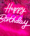 Pink Happy Birthday Neon Sign With Dimmer For Party Decoration And Bedroom Wall Decor Two Panel 16.5x8 And 23x8 Inches
