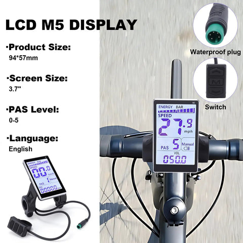 Universal LCD Bike Display Panel For 24V 36V 48V 60V E Bikes And Scooters attached to handlebars