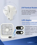 Cruise Ship Approved Portable Fan with 5000mAh Battery featuring LED display and 270-degree vertical rotation, USB C charging.