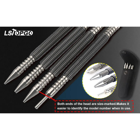 Heavy Duty Spring Nail Set With Heat Treated Steel And Accurate Size Marked Punches. Set with marked sizes for easy identification.
