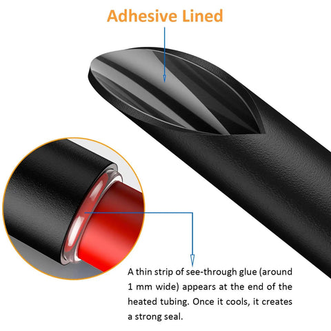 Close-up of adhesive lining in Heat Shrink Tubing Kit With 355 Pieces In 9 Sizes 3 To 1 Dual Wall Adhesive Lined Pro Grade Waterproof Marine Wire Wrap.