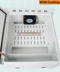 Badass Outdoor Electrical Box With Heavy Duty Cooling Fan And Smart Ventilation Design IP65 Waterproof showing interior cooling fan and ventilation.