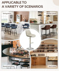 Adjustable Swivel Faux Leather Bar Stools Set Of 2, showcasing use in dining room, kitchen island, restaurant, and bar settings.