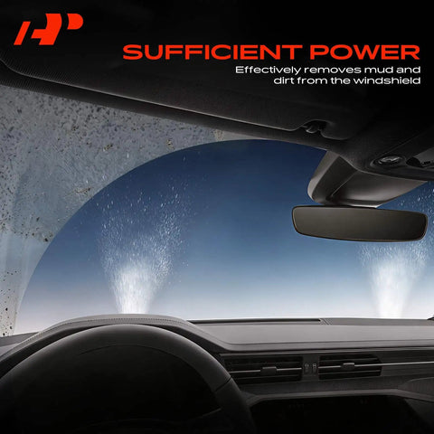 Top Shelf Universal Windshield Washer Pump And Fluid Reservoir Tank Bottle Kit With Slick 12 Volt Motor cleaning windshield with spray nozzle.