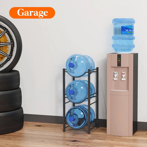 Beefy Three Tier Water Jug Organizer Rack Holds 5 Gallon Bottles Hassle Free Heavy Duty Dispenser Stand With Wobble Proof Base Straight Up Kitchen Pantry Storage Game Changer Solution
