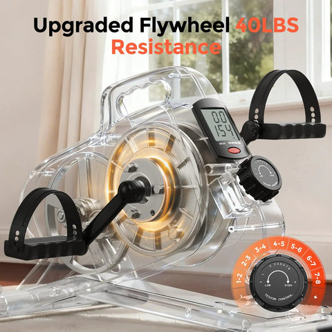 Under Desk Bike With 16 Level Magnetic Resistance And Bluetooth App Compact Mini Pedal Exerciser showing 40lb flywheel