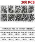 Beefy Stainless Steel Cup Point Set Screws Kit Hex Socket Assortment M3 M4 M5 M6 M8 M10 With 200 Pieces In Divided Storage Case