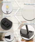 Set Of 2 Modern Table Lamps With 3 Way Dimmable Touch Control, Built In USB Ports And Outlet details including LED bulb and fabric shade