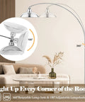 Ultra Sleek Arc Floor Lamp With Adjustable Silver Finish, 77 Inch Arch, illustrating 360° rotatable and adjustable lamp features