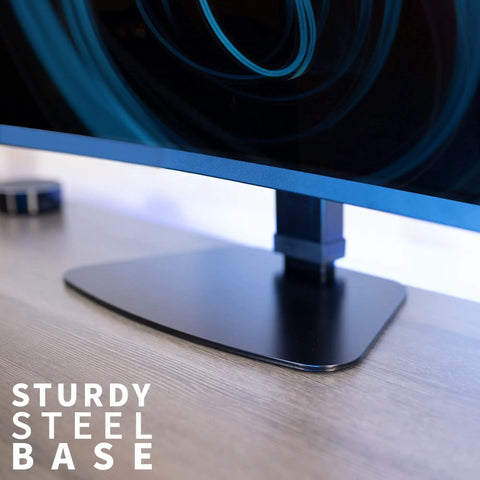 Durable Heavy Duty Freestanding Monitor Mount Desk Stand Rock Solid Height Adjustable Arm For 17 To 32 Inch Screens Portrait Landscape Tilt Swivel Vesa Plate Black with sturdy steel base on desk