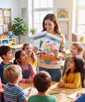 Teacher holding 12 Pack 1 Inch 3 Ring Monthly Binder Set For Teachers, Classroom Organizer With Seasonal Month Labels in classroom.