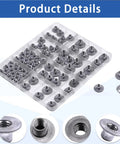 Heavy Duty 85Pc Tee Nut Kit With M4 M5 M6 M8 M10 Round Base Weld T Nuts For Shop Builds And Home Fixes showing carbon steel nuts in a clear organizer.