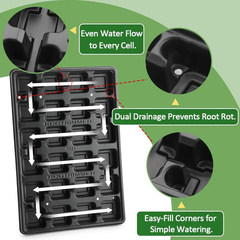 Image of Heavy Duty Reusable Nursery Pot Tray Set Workhorse 5 Pack 24 Cell Seed Starter Trays For 2.8 Inch Pots BPA Free Durable Plastic With Drain Holes