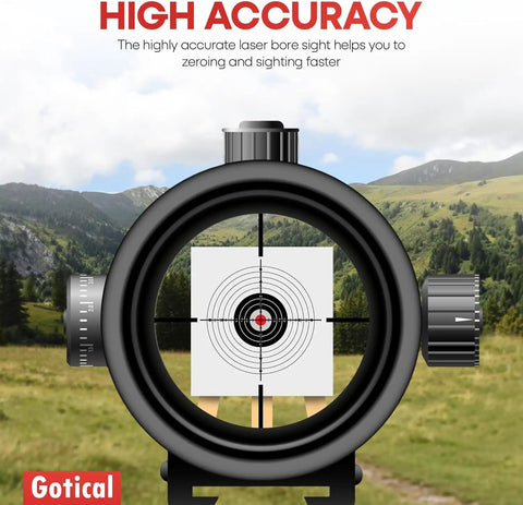 View through scope showing precision target alignment using Premium 12 Gauge Laser Bore Sight For Shotguns Precision Red Dot Zeroing Aid.