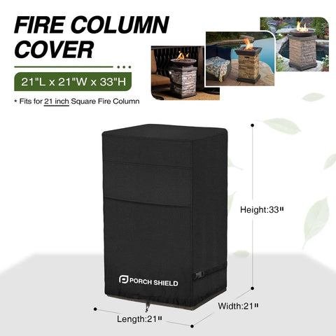 Fade Resistant Square Patio Fire Column Cover 21 Inch Waterproof Outdoor Tall Fire Pit Cover With 600D Polyester Fabric
