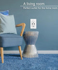 Twenty Pack White 15 Amp Tamper Resistant Wall Outlet With Dual 4.2A USB Ports 21W Sweet Charging Speeds ETL Certified in living room setting