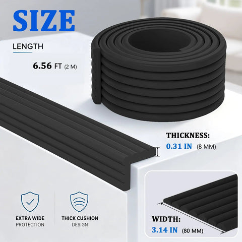 Thick W Shape Baby Proofing Edge Protectors Soft Foam Corner Guards Self Adhesive Furniture Bumpers 6.56 ft length and 0.31 in thickness.