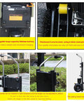 Heavy Duty Electric Stair Climber Hand Truck With 2200W Brushless Motor For Moving Heavy Loads Up Down Stairs Safely Featuring Silent Operation And High Capacity Aluminum Alloy Build To Save Your Back And Time Today close-up of pluggable lithium battery and steel bracket construction.