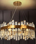 Crystal Ceiling Light Fixture In Black, Semi Flush Mount Round Chandelier with clear iridescent crystals, living room decor