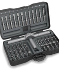 Top Shelf 67 In 1 Ratcheting Screwdriver Set With Badass High Torque Drive And Flexible Hand Grip Built Tough For DIY Weekends and Really Tight Squeeze Repairs and Precision Tech Fixes in a compact case with varied bits.