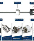 20Mm CNC Ballscrew Kit SFU2010 With Anti-Backlash Feature For Nema 23 Stepper Motor, Includes RM2010 Nut, BK15 Bearing Ends, Flexible Coupler, And Full Motor Bracket Assembly Perfect For High Speed Machining Projects.