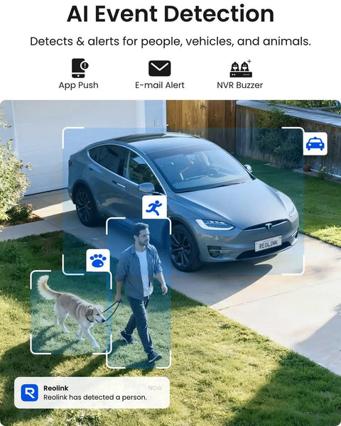 4K Security Camera System With 4 Turret PoE Cameras And 8 Channel NVR 2TB HDD For 24 7 Recording AI detection of person, car, dog