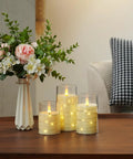 Dope Flameless LED Candles With Embedded Fairy Lights Battery Operated Acrylic Candles With Remote And Timer Ivory White Set Of 3