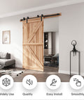 5.5 Foot Bypass Double Sliding Barn Door Hardware Kit With Single Track For 38 Inch Doors installed in living room