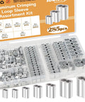 Beefy All In One Aluminum Crimping Loop Sleeve Cable Ferrules Kit 285 Pcs In 8 Sizes From 3/64 To 1/4 Inch Waterproof