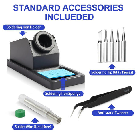 Standard accessories for Digital Soldering Station Pro Grade With PID Temperature Control, ESD Safe For Electronics