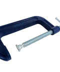 Professional Heavy Duty 6 Inch C Clamps 2 Pack Rugged Malleable Steel Workholding Vise With 1350 Lbs Squeeze Acme Thread Screw and Swivel Pad, blue clamp side view.
