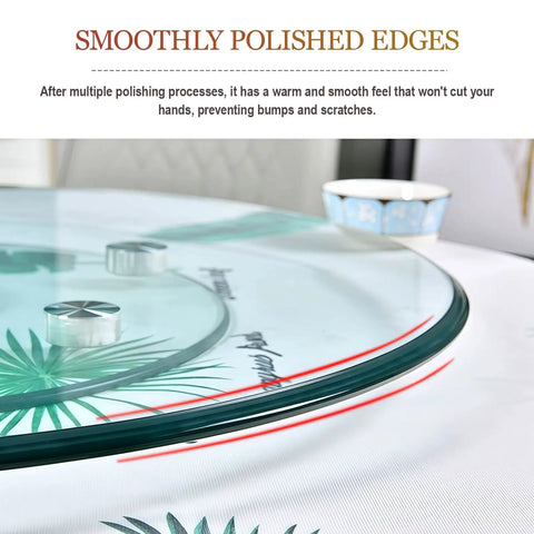 Close-up of Double Layer Glass Lazy Susan Turntable with tempered glass edge detail and smooth polished finish.