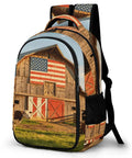 Pasture Farm Print Backpack for Everyone, Unisex Large Capacity Daypack showing American flag barn design